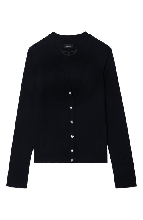 Zadig & Voltaire Jemma Crystal Button Merino Wool Cardigan In Black