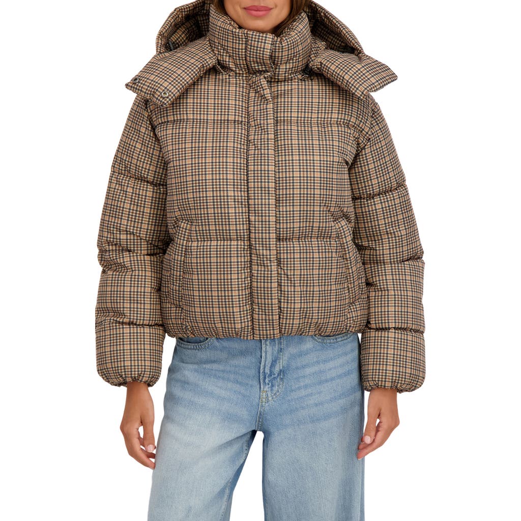 Sebby Short Hooded Puffer Jacket In Brown