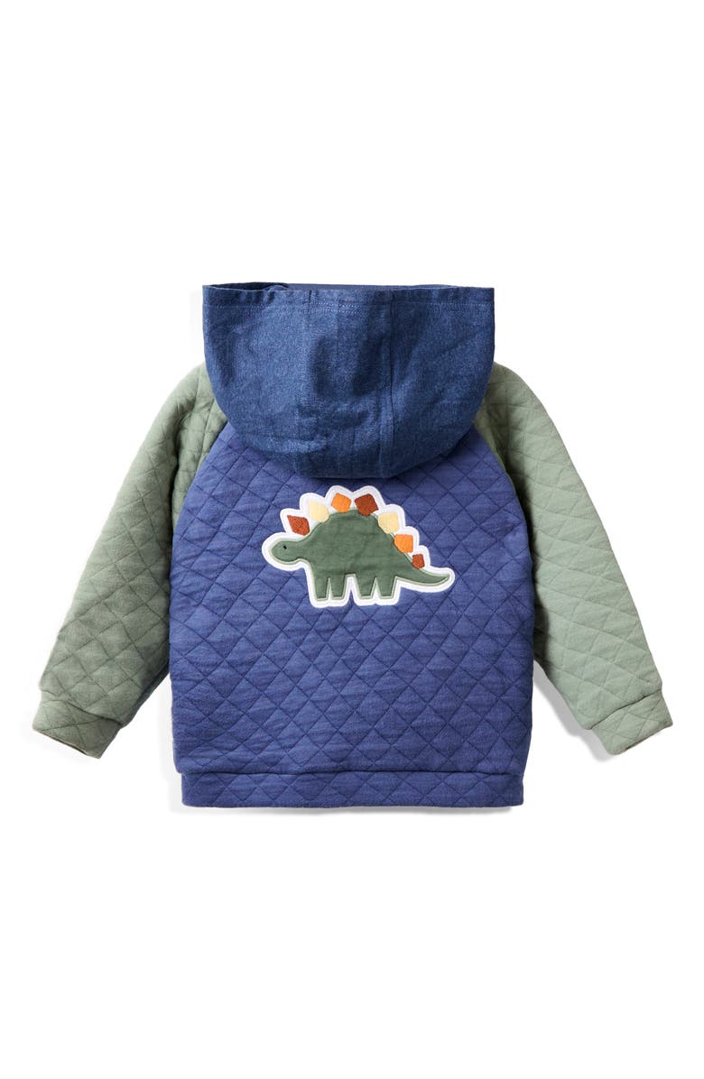 JOJO MAMAN BEBE Kids' Dinosaur Appliqué Hooded Bomber Jacket, Alternate, color, Indigo