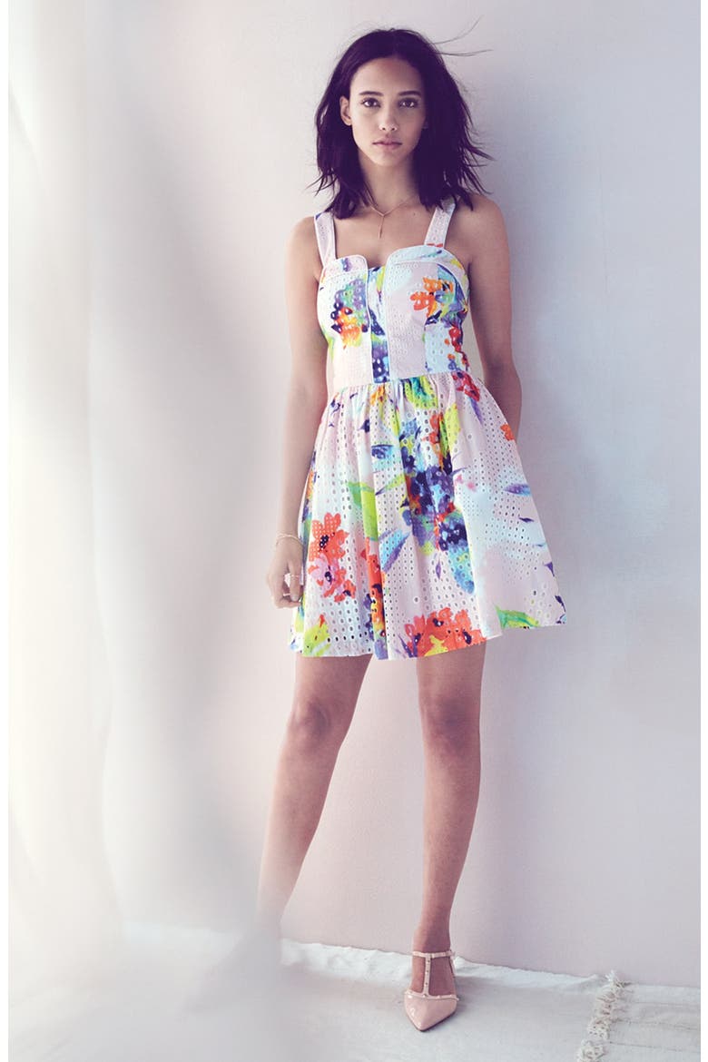'Elin' Print Cotton Eyelet Fit & Flare Dress, Alternate, color, MULTI