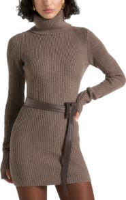 Manière De Voir Kalia Roll Neck Knitted Mini Dress With Belt