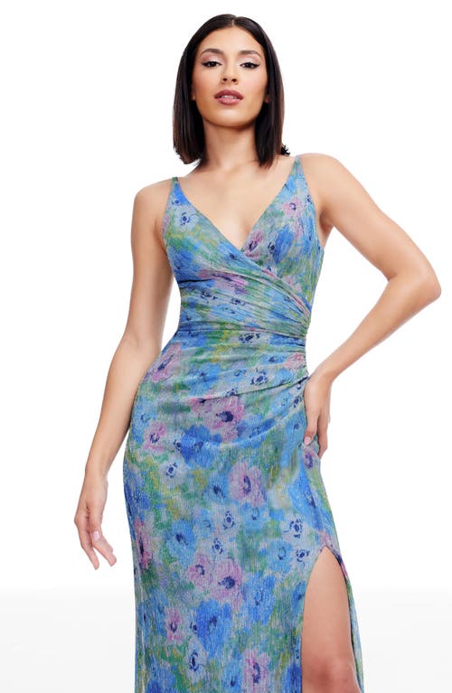 DRESS THE POPULATION DRESS THE POPULATION JORDAN METALLIC FLORAL RUCHED MERMAID GOWN