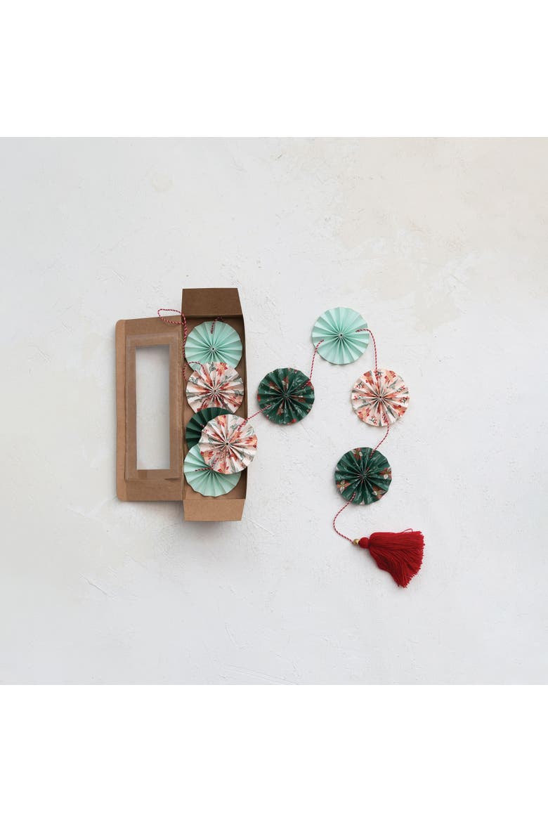Handmade Recycled Paper Fan Garland with Cotton Tassel, Multicolor, Alternate, color, Multicolor