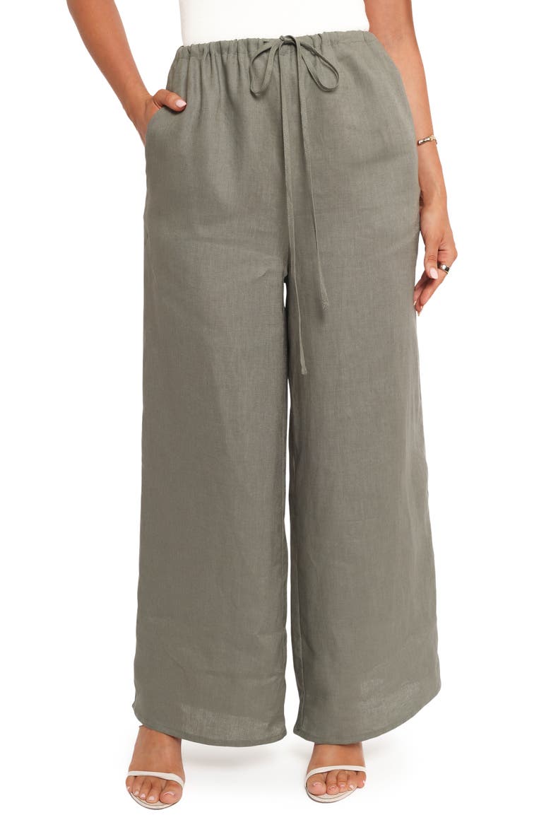 Clairo Linen Drawstring Pants, Main, color, OLIVE