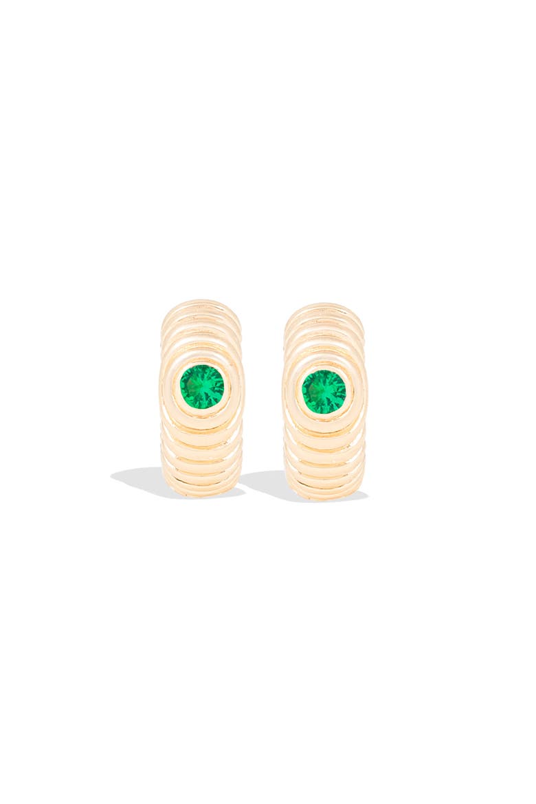 Revel Ribbed Huggie, Main, color, Tsavorite- Gold