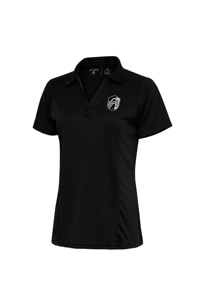 Women's Antigua Black St. Louis City SC Brushed Metallic Logo Tribute Polo, Main, color, Black