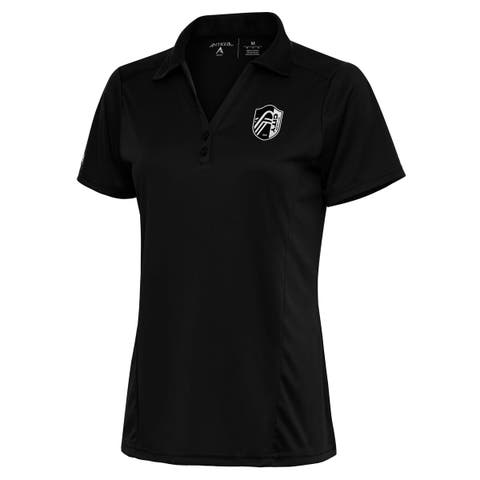 Women's Antigua Black St. Louis City SC Brushed Metallic Logo Tribute Polo