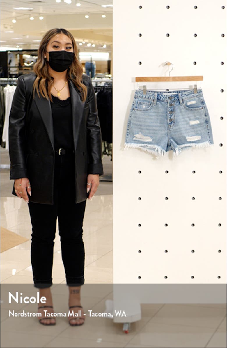 Distressed High Waist Nonstretch Cutoff Denim Mom Shorts, sales video thumbnail
