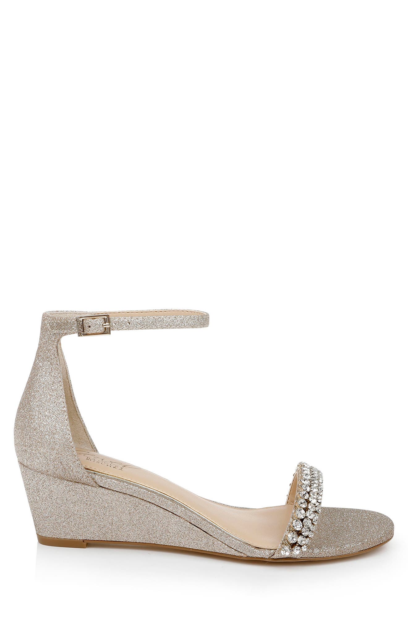 Jewel Badgley Mischka Lora Wedge Sandal, Alternate, color, Gold Glitter