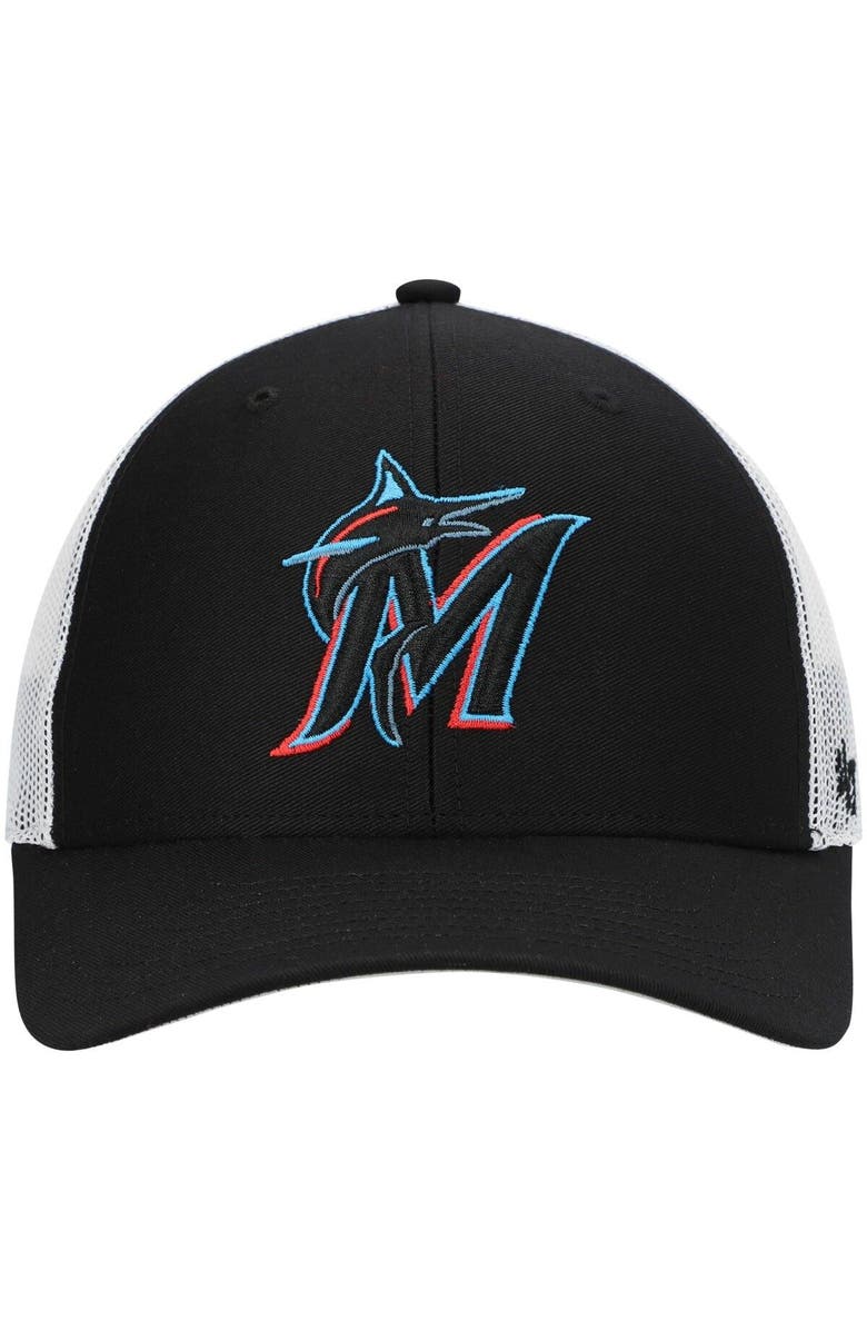 '47 Men's '47 Black/White Miami Marlins Primary Logo Trucker Snapback Hat, Alternate, color, Black