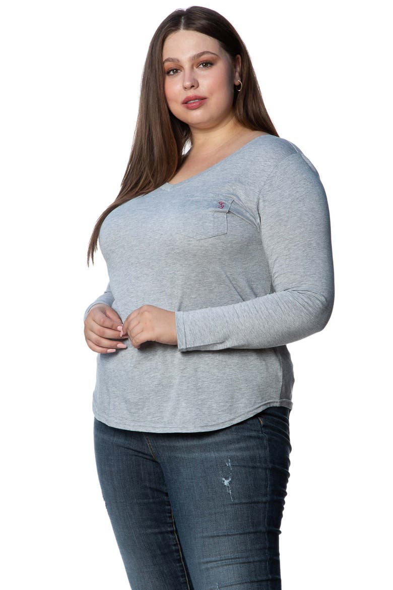 V-Neck Long Sleeve Pocket T-Shirt, Alternate, color, HEATHER GREY