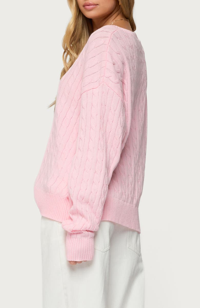 EDIKTED Polly V-Neck Cable Sweater, Alternate, color, Light-Pink