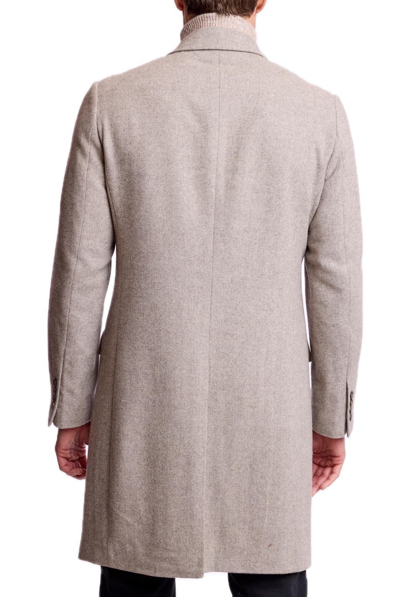 Peak Lapel Double Breasted Overcoat, Alternate, color, TAN HERRINGBONE