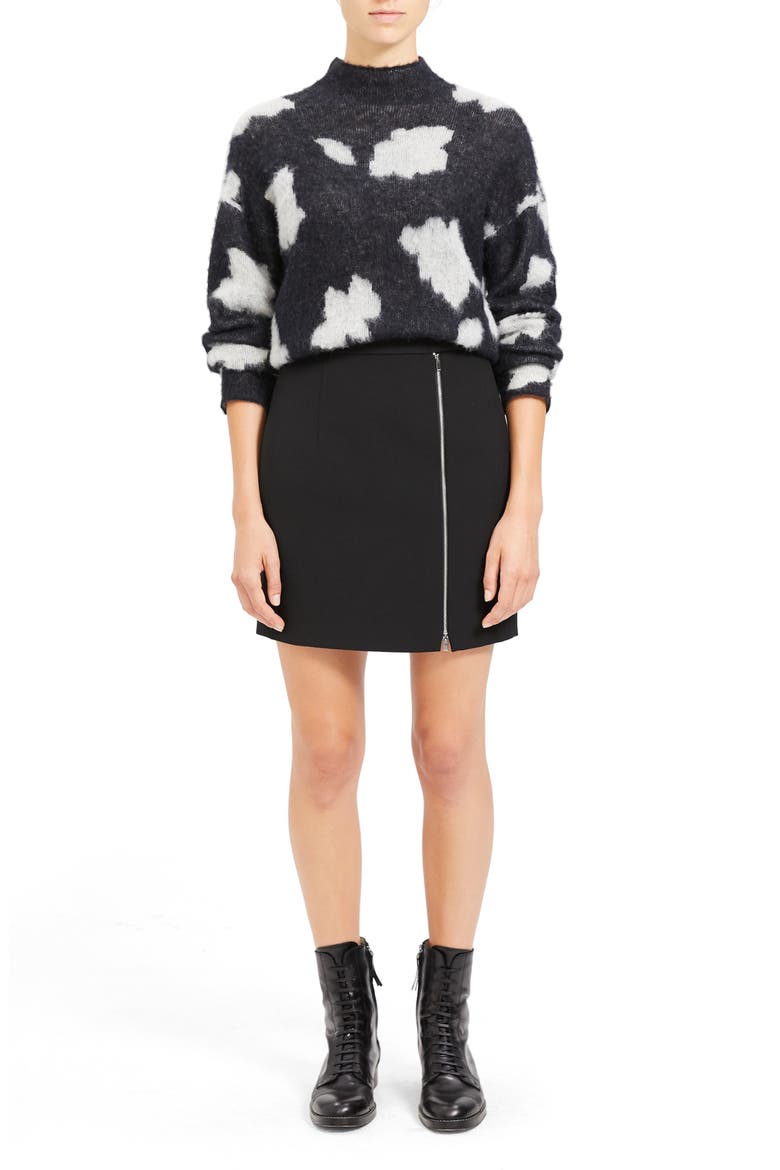 Exposed Zip Wool Blend Miniskirt, Alternate, color, BLACK