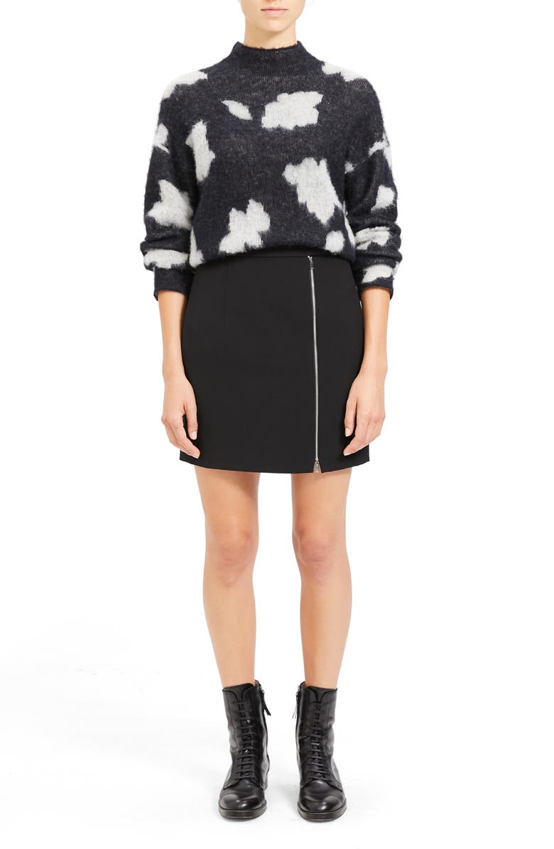 Theory Exposed Zip Wool Blend Miniskirt, Alternate, color, 