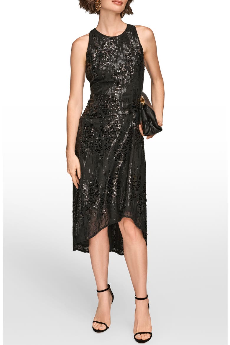 Sequin Sleeveless Midi Dress, Alternate, color, BLACK
