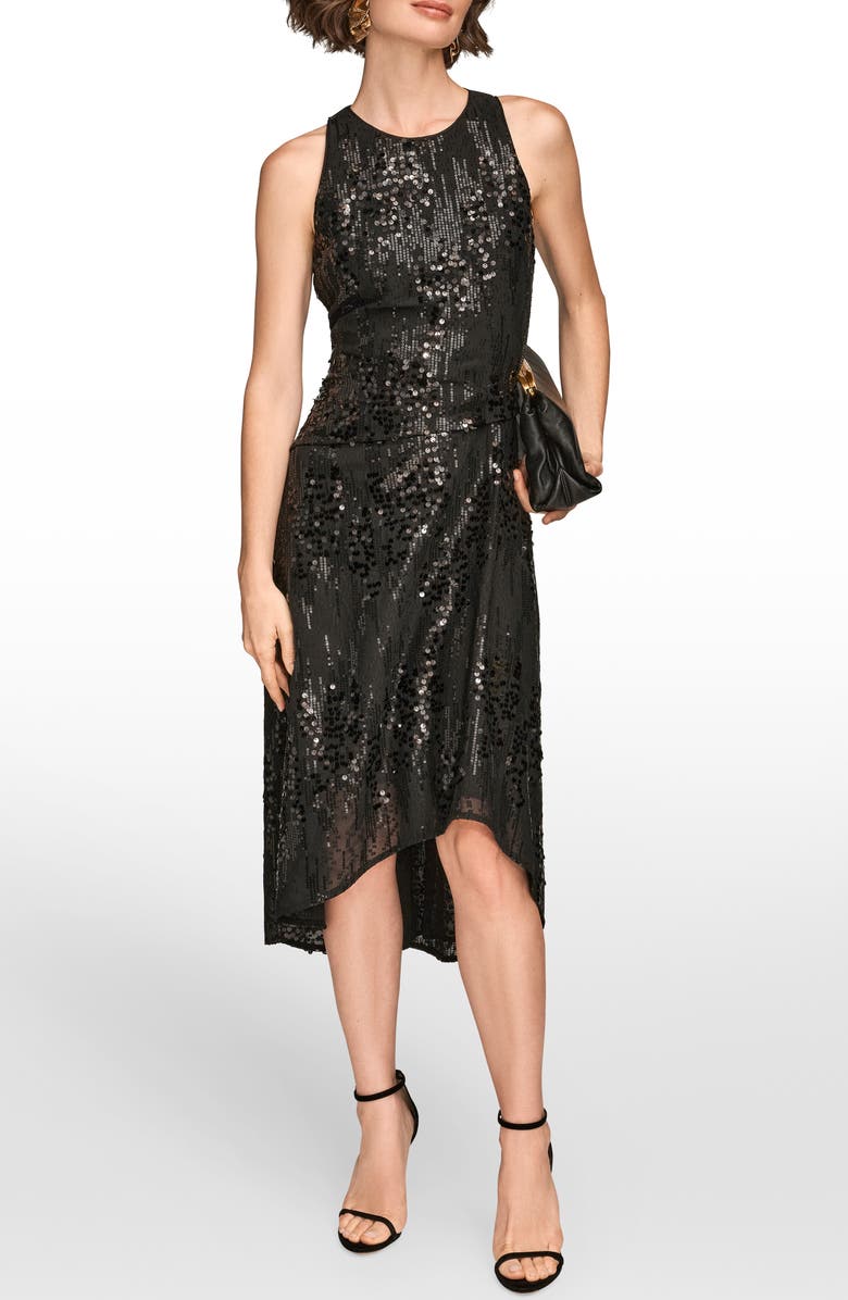 Donna Karan New York Sequin Sleeveless Midi Dress, Alternate, color, Black