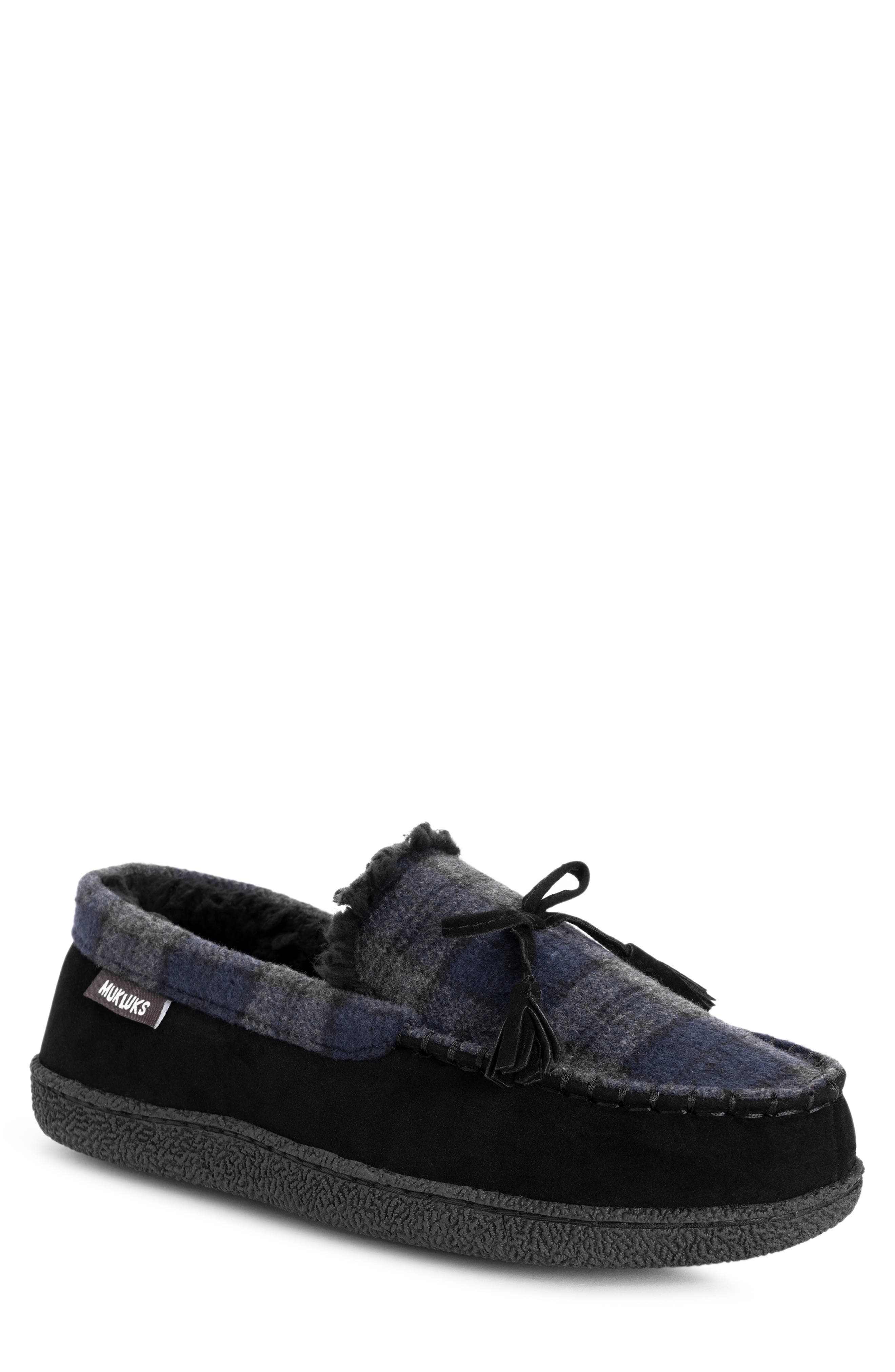 MUK LUKS Tanver Plaid Faux Shearling Lined Moccasin Slipper, Main, color, 