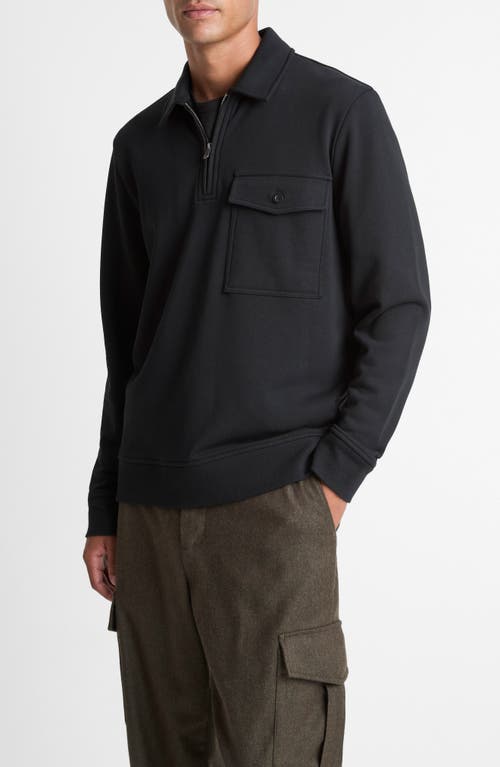 Vince French Terry Quarter Zip Pullover In Black