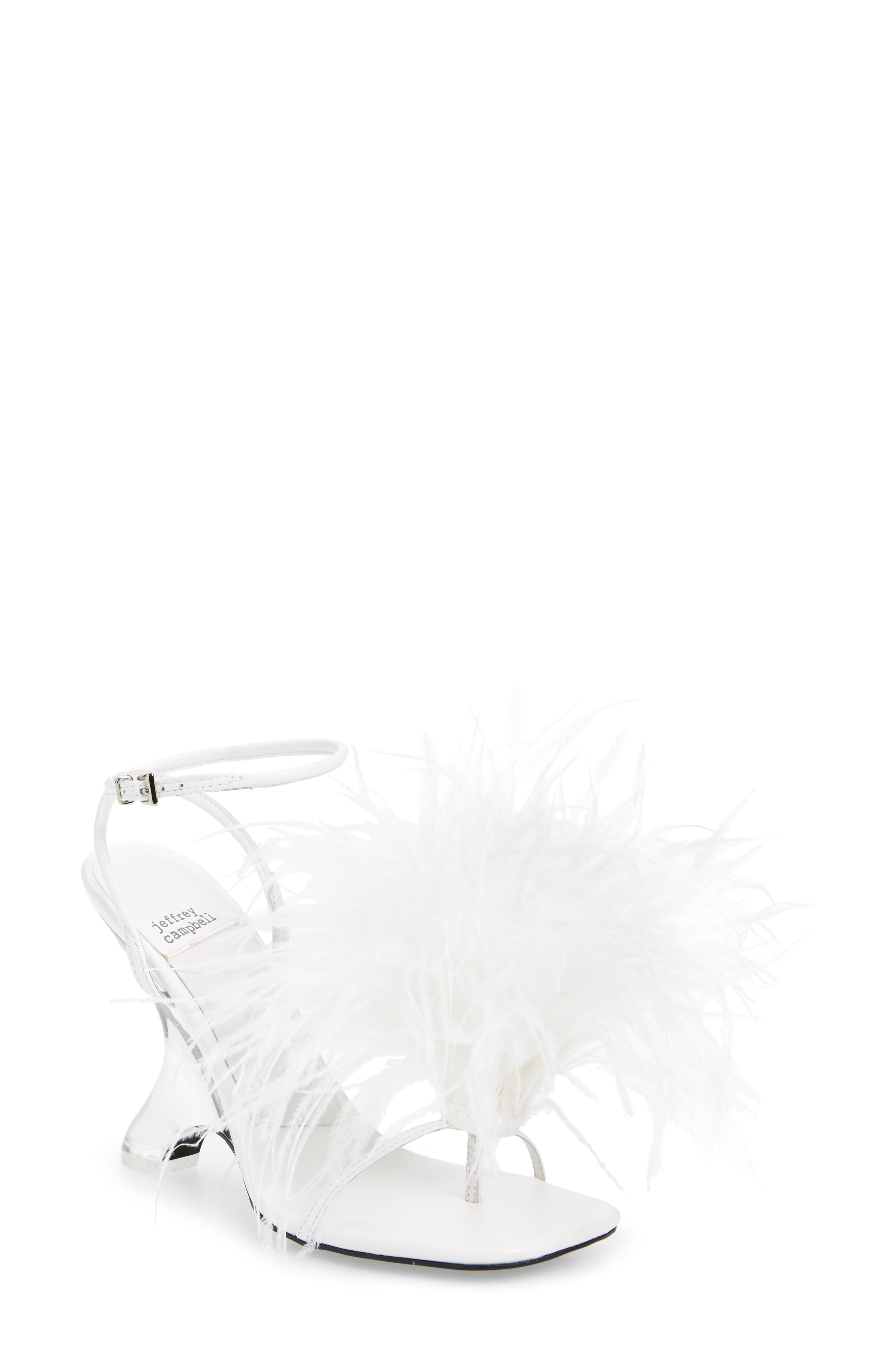 Flirt-Alot Feather Sandal, Main, color, WHITE CLEAR