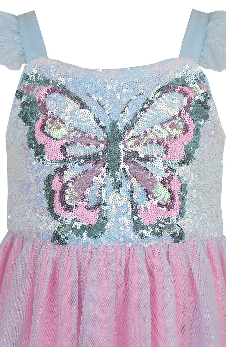 Zunie Kids' Ruffle Sequin Butterfly Party Dress, Alternate, color, Aqua Multi