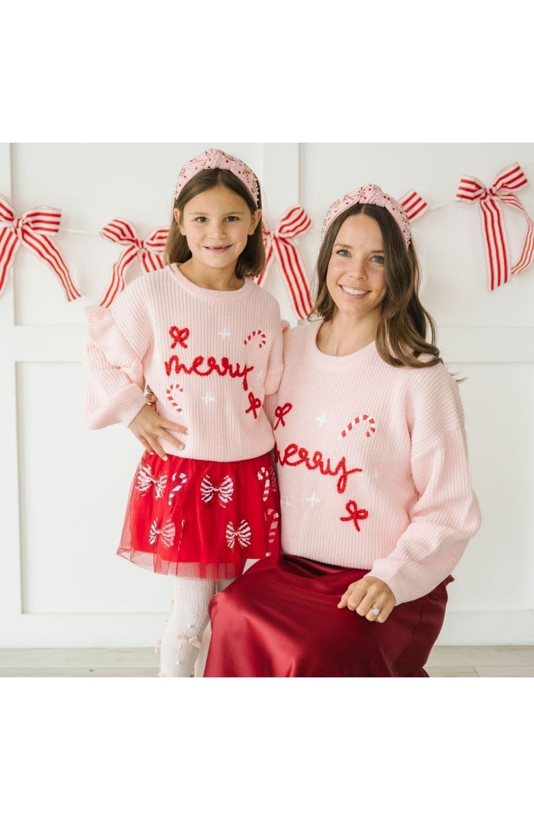 Sweet Wink Merry Bows Christmas Knit Women's Sweater, Alternate, color, Ballet Pink