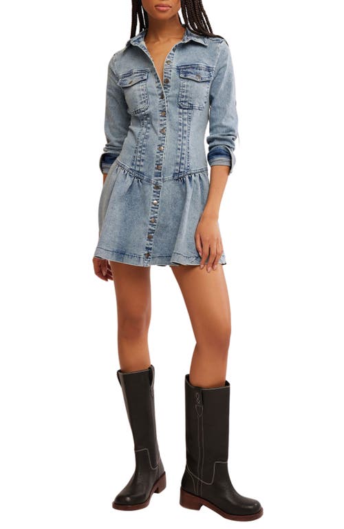 Free People Roadhouse Long Sleeve Denim Shirtdress In On The Road Rinse