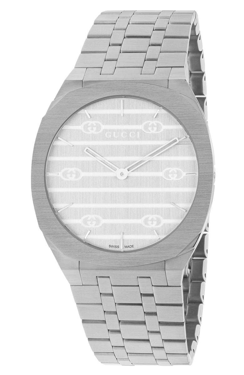 Gucci 25H Stainless Steel Bracelet Watch, 34mm, Main, color, 