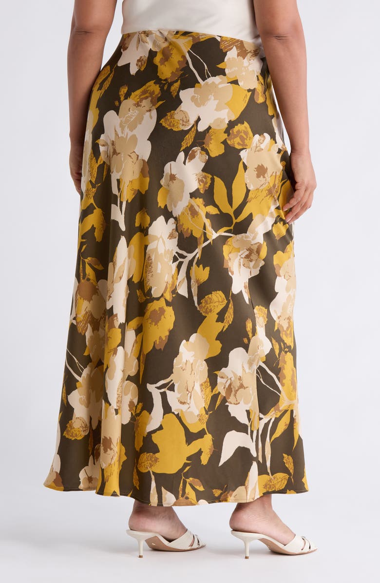 Renee C Floral Satin Maxi Skirt, Alternate, color, Olive