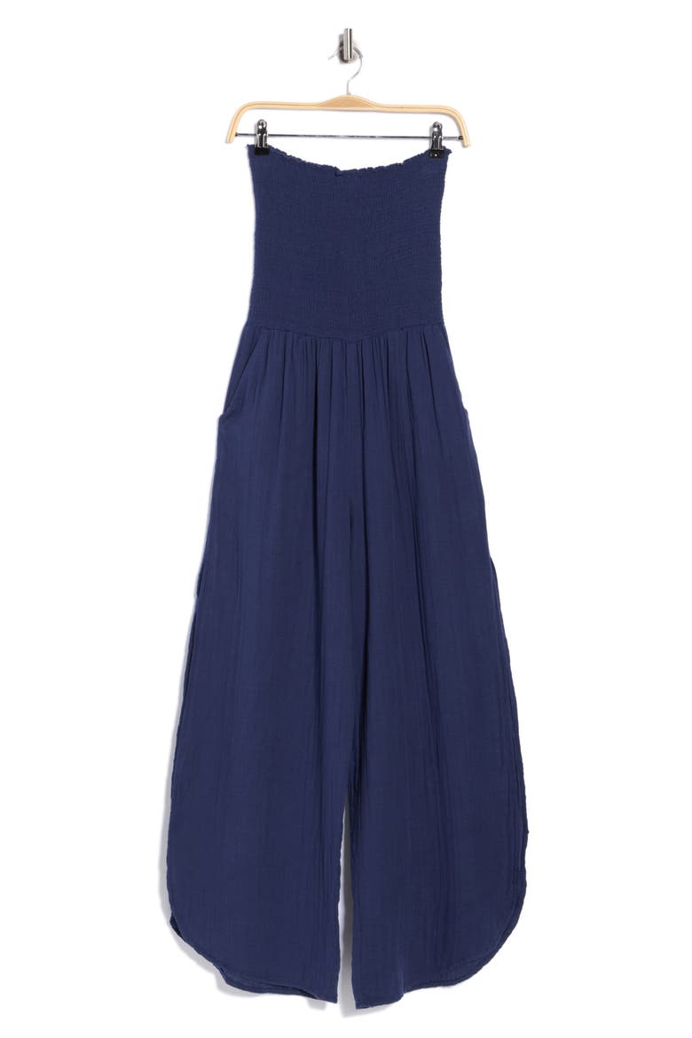 Strapless Smocked Jumpsuit, Main, color, NAVY