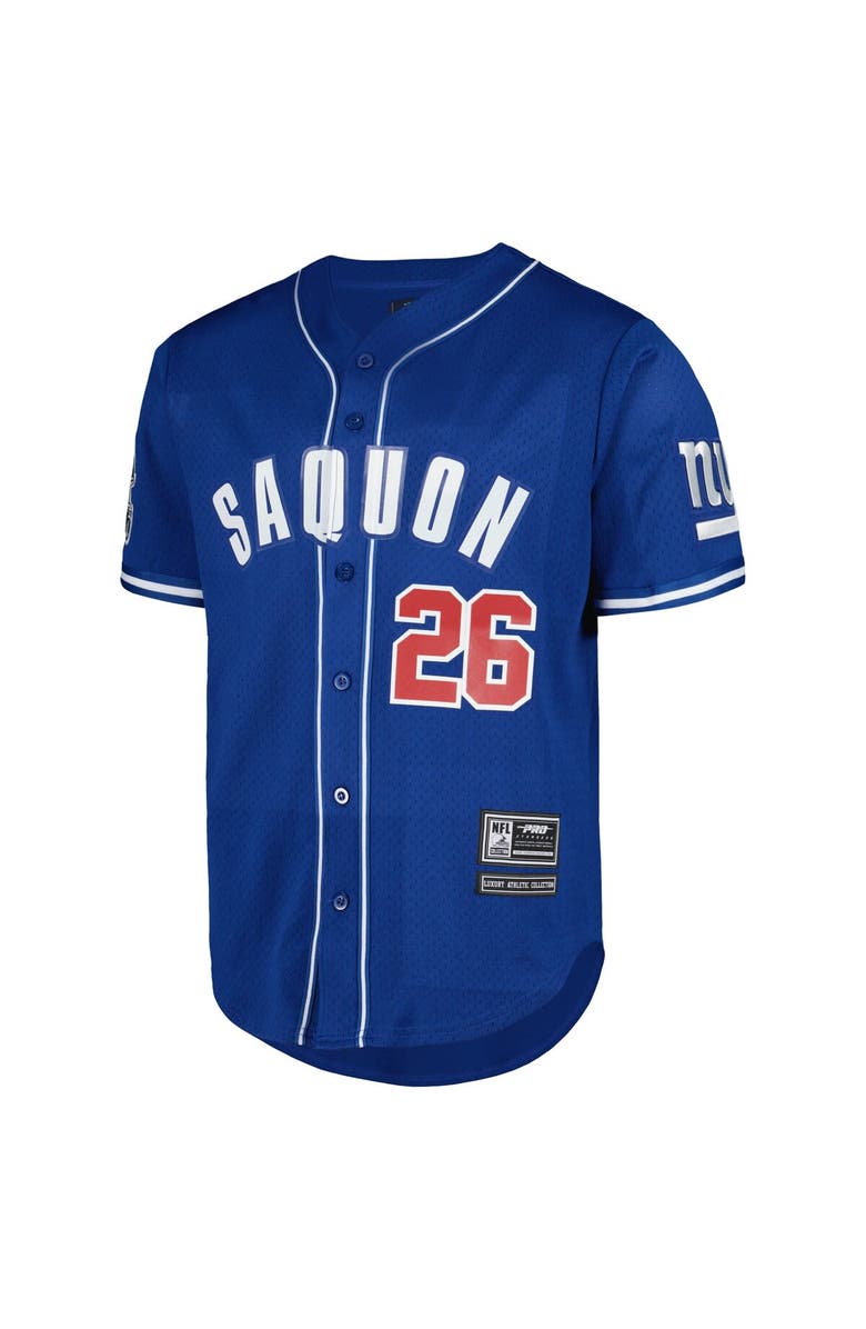 PRO STANDARD Men's Pro Standard Saquon Barkley Royal New York Giants Mesh Baseball Button-Up T-Shirt, Alternate, color, 