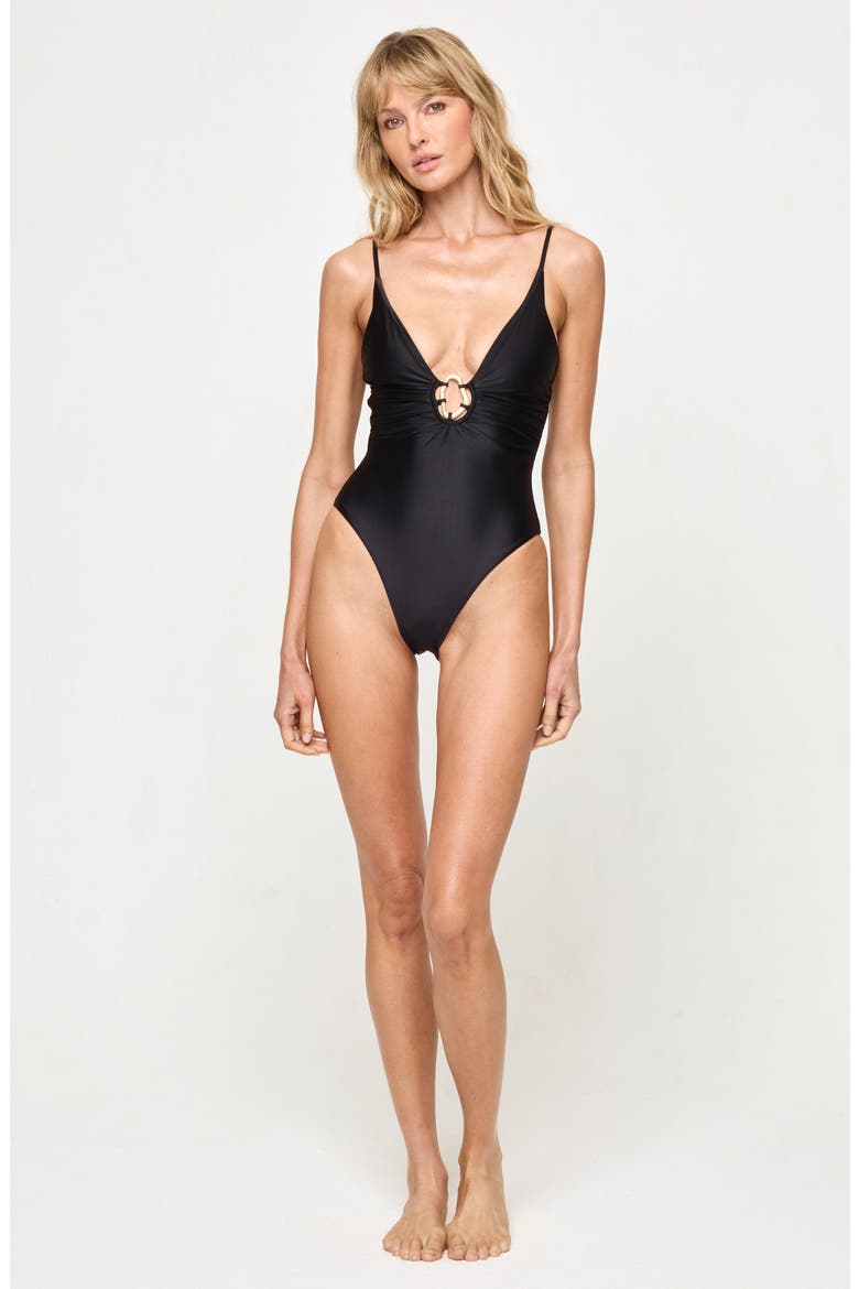 Tatum O-Ring One-Piece Swimsuit, Alternate, color, BLACK