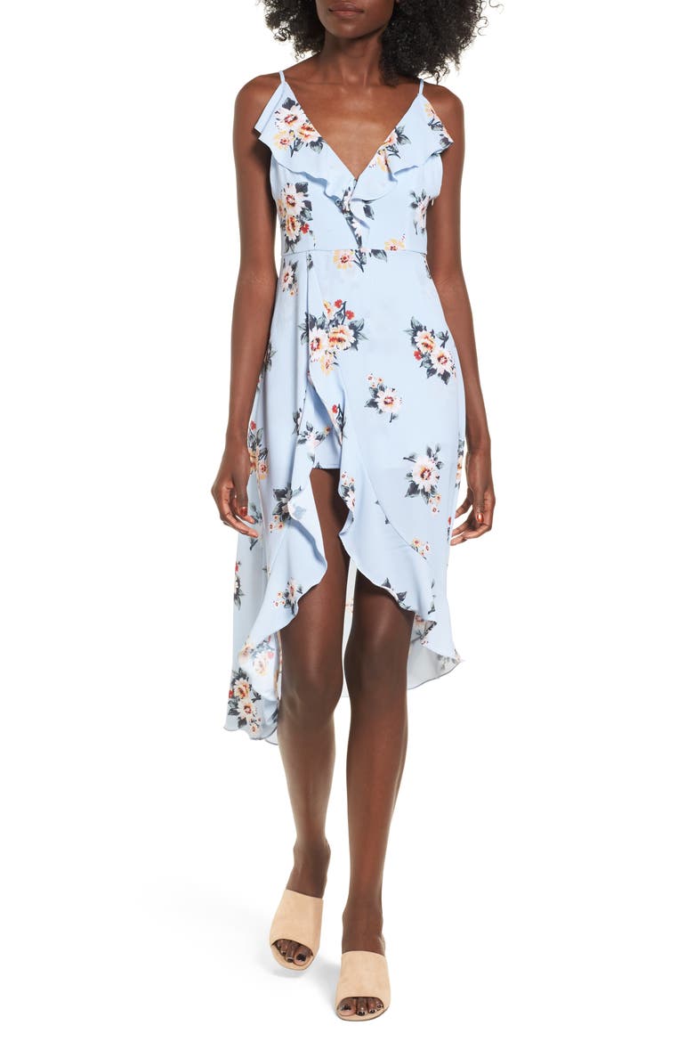 Ruffle Maxi Romper, Main, color, DUSTY BLUE PRINT