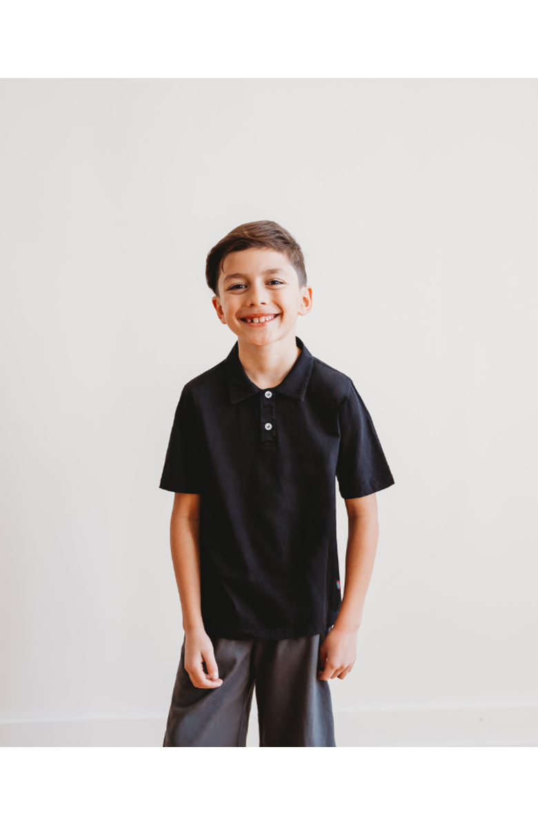 CITY THREADS Boys Soft Cotton Jersey 2-Button Short Sleeve Polo Shirt, Alternate, color, Black