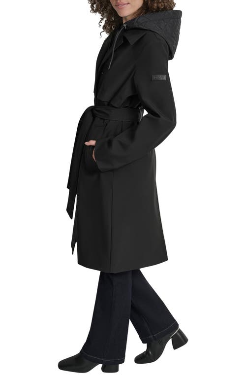 Dkny Softshell Hooded Trench Coat In Black