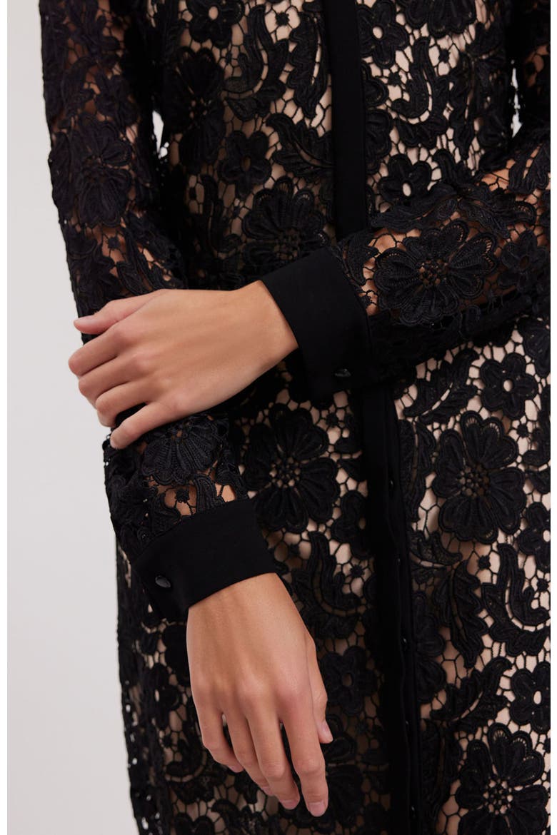 Violeta Semi-Sheer Floral Lace Long Dress, Alternate, color, White