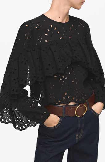 MANGO Molly Embroidered Eyelet Flutter Sleeve Top