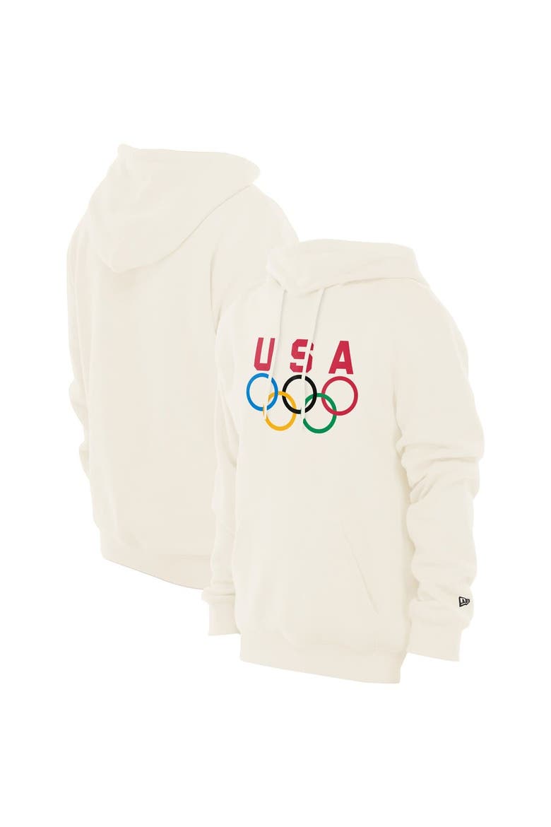 Men's New Era  Cream Team USA 5 Rings Chrome Pullover Hoodie, Main, color, Cream