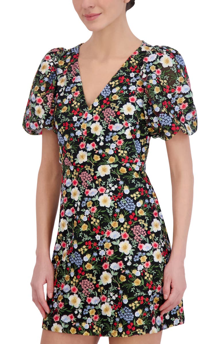 Eliza J Floral Puff Sleeve Minidress, Alternate, color, 