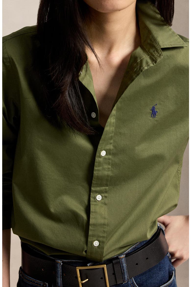 Classic Fit Cotton Twill Button-Up Shirt, Alternate, color, DENSE OLIVE
