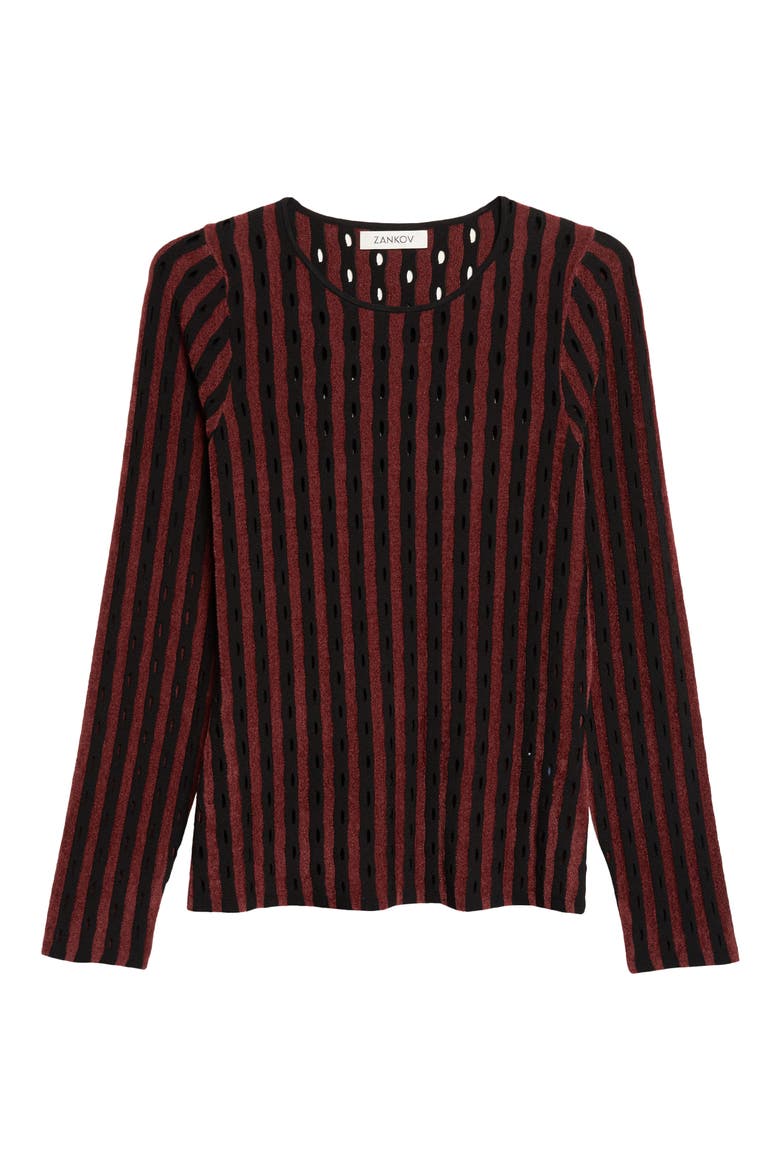 Lulu Open Stitch Stripe Sweater, Main, color, RAISIN MULTI