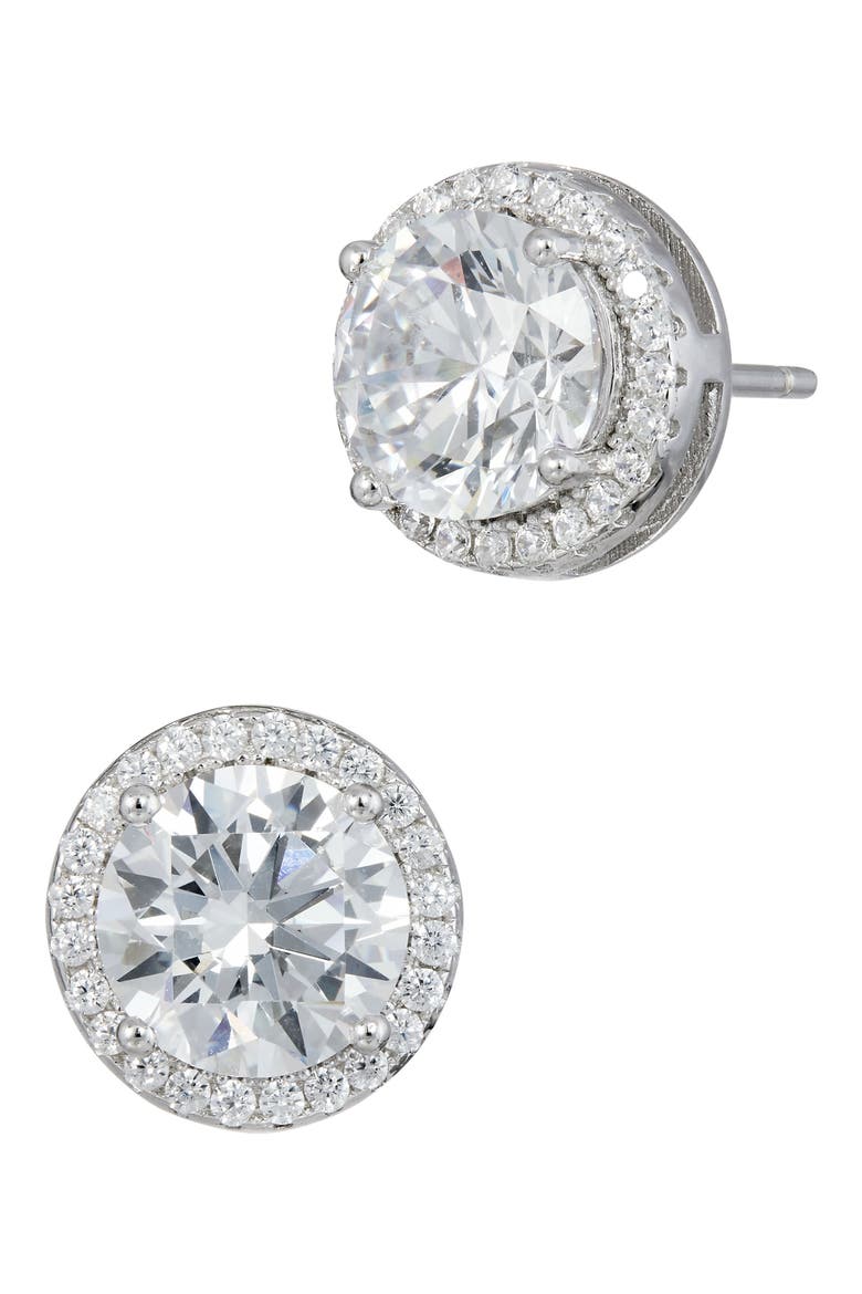 Brilliant Cut Cubic Zirconia Halo Stud Earrings, Main, color, WHITE
