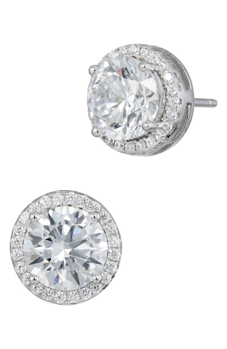 SAVVY CIE JEWELS Brilliant Cut Cubic Zirconia Halo Stud Earrings, Main, color, White