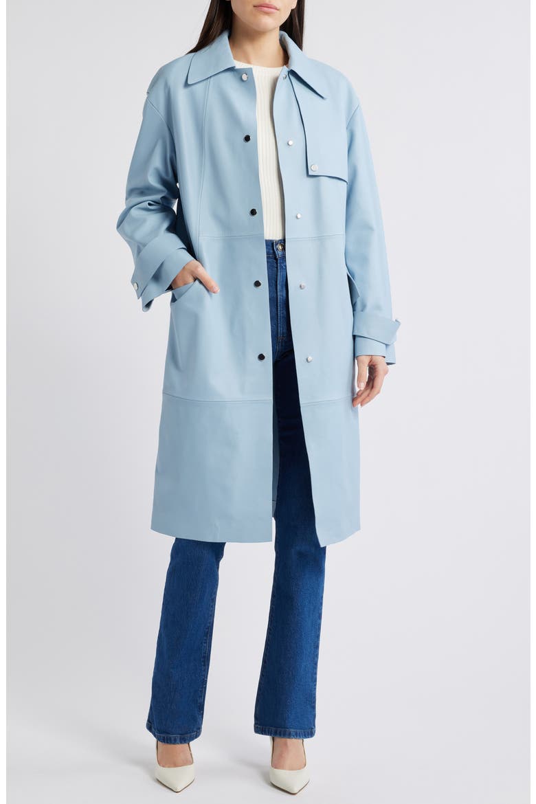Sondeli Leather Trench Coat, Main, color, CHAMBRAY BLUE