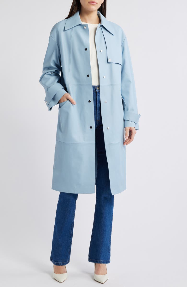 BOSS Sondeli Leather Trench Coat, Main, color, Chambray Blue