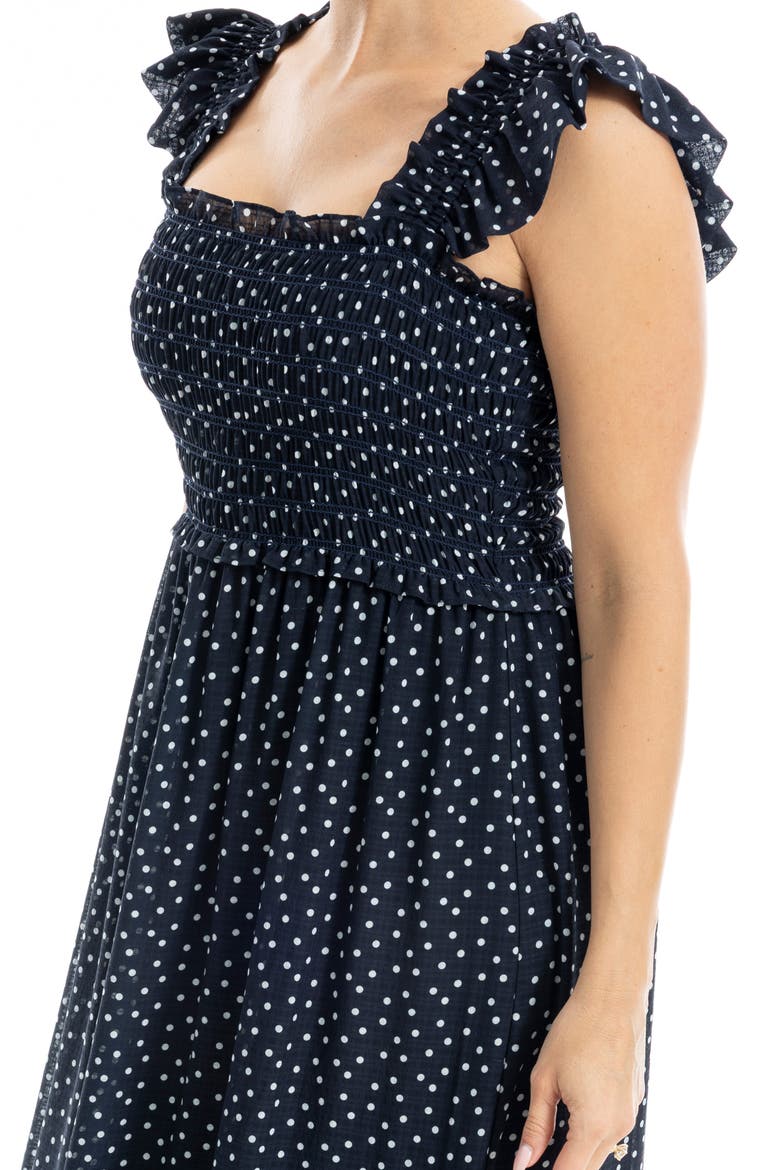 Flutter Sleeve Maxi Dress, Alternate, color, DARK NAVY DEMI SPACED DOT