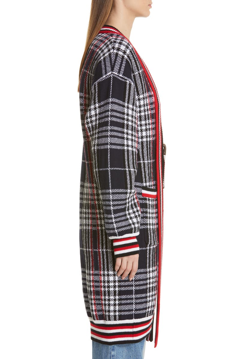 MONSE Tie Neck Longline Plaid Wool Cardigan, Alternate, color, 
