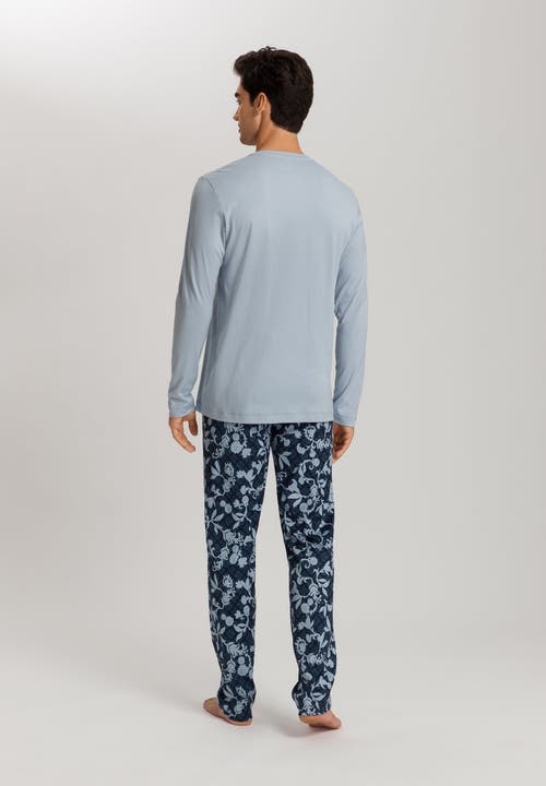 Hanro Night And Day Crew Neck Cotton Pajama Set In Night Blue Tiles