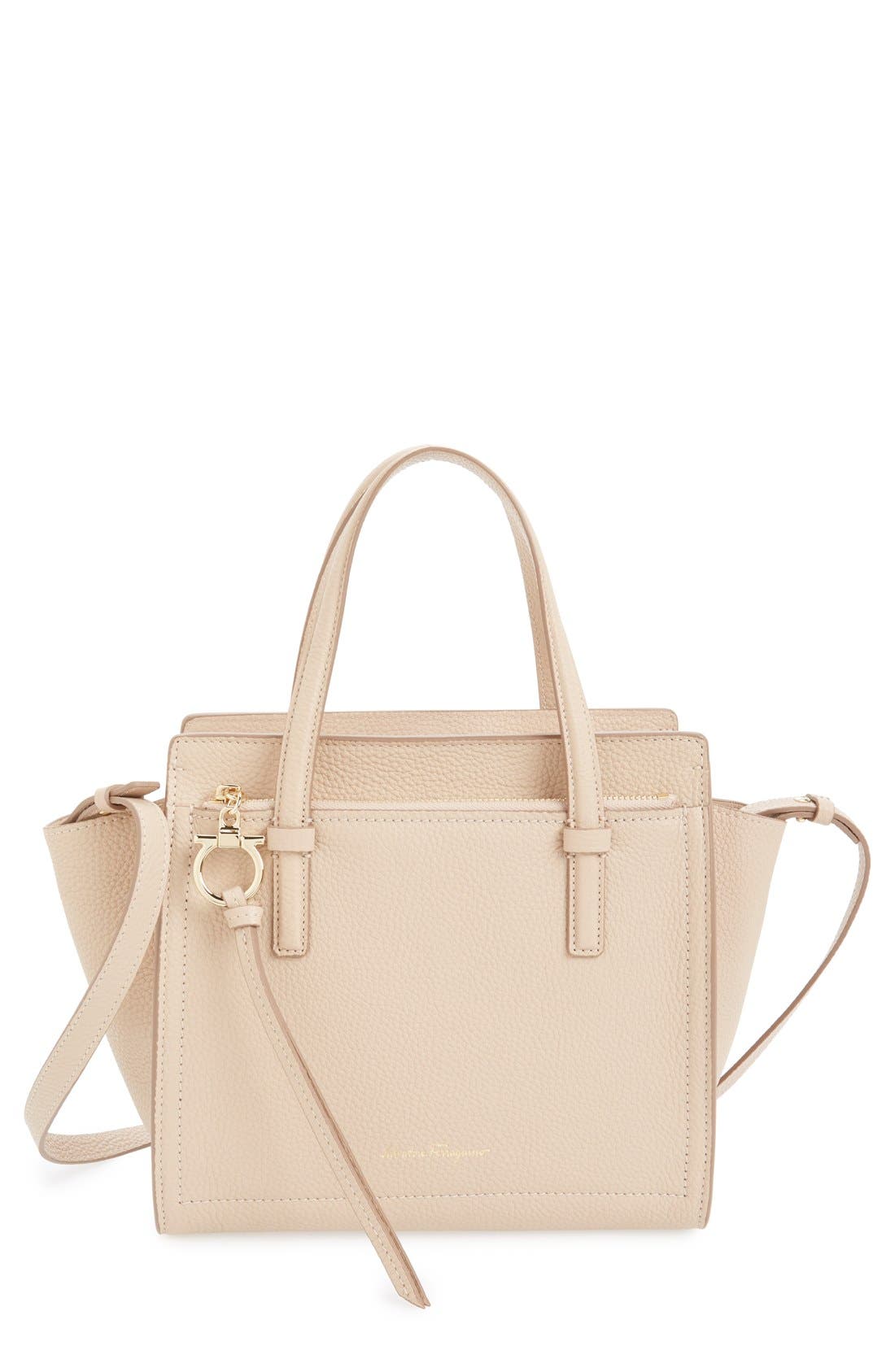 Salvatore Ferragamo Small Amy Pebbled Leather Tote, Main, color, NEW BISQUE