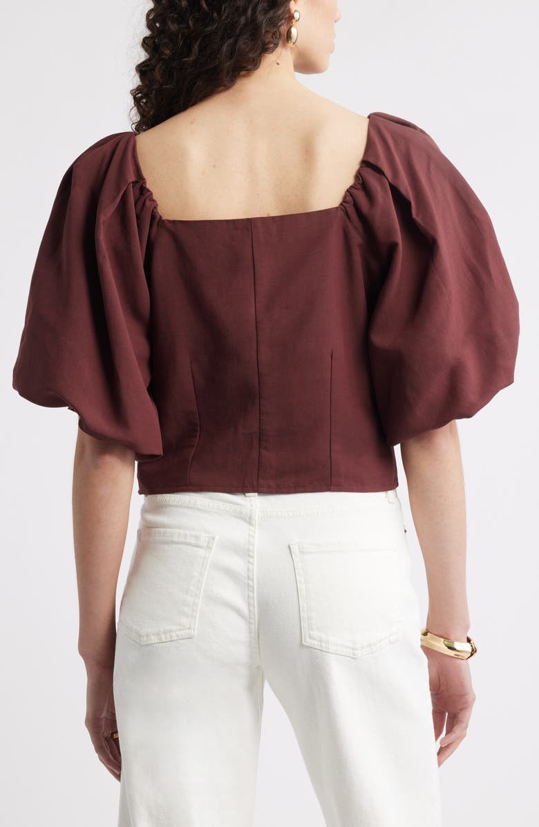 Nordstrom Puff Sleeve Square Neck Top, Alternate, color, Brown Raisin